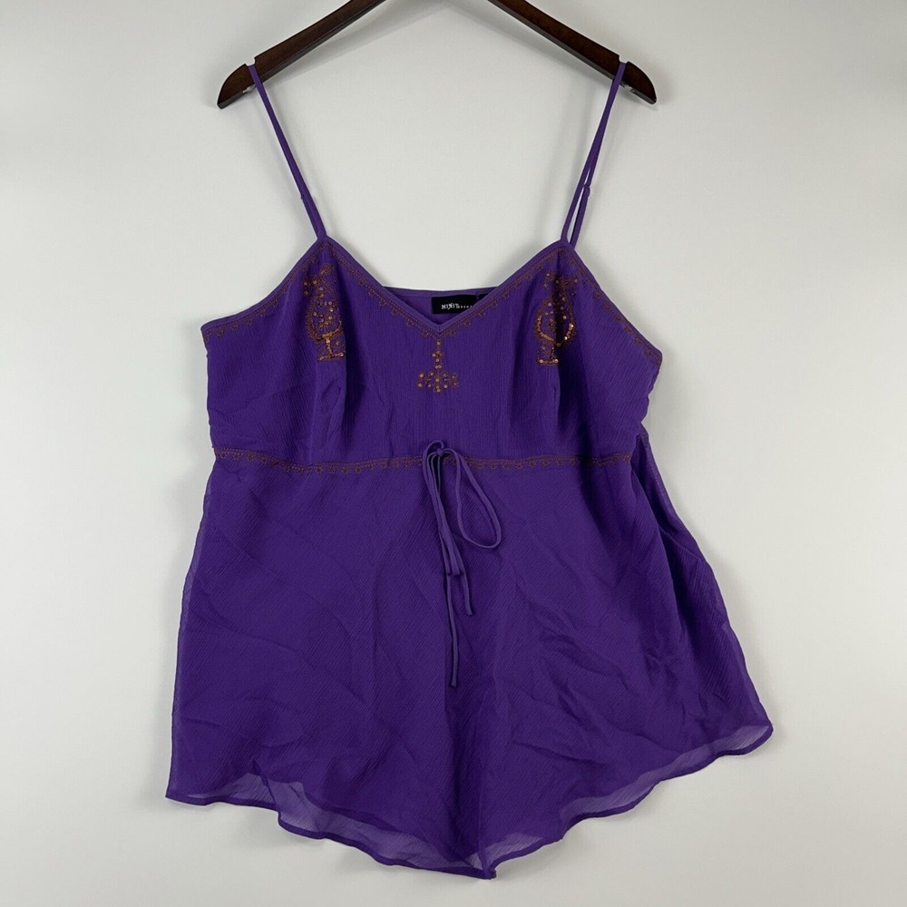 Vintage Mix It Womens Babydoll Tank Top Size 1X Purple Sequins Chiffon Gypsy